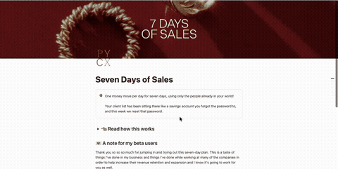 Sneak peek of the Seven Days of Sales challenge inside Notion